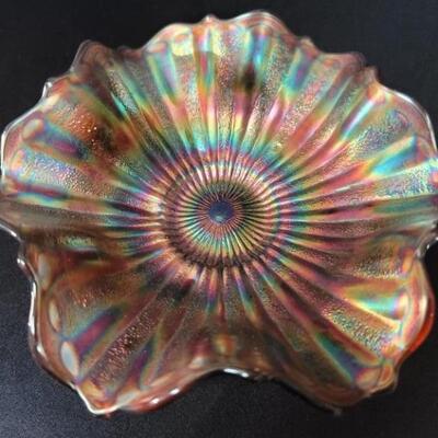 Fenton Stippled Rays Amethyst Carnival Glass Bowl
