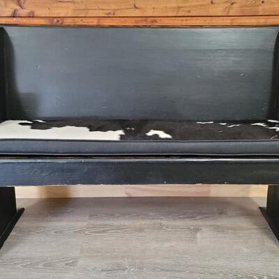 Texas Church Pew w/ Black & White Cowhide Cushion