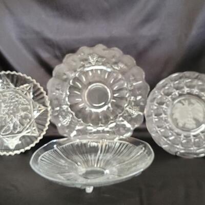 (4) Pressed Glass: Footed Platters & Bowls
