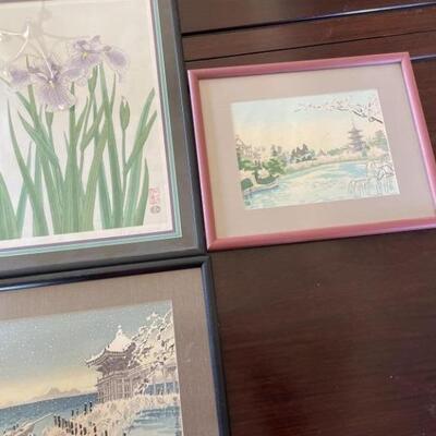 (3) Framed Asian Watercolors: 1- 15x21, 2-15x12, 3-15x12