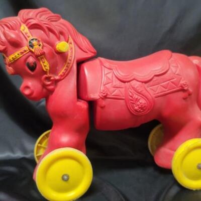 Vintage Plastic Toddler Red Riding Toy Pony