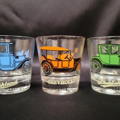 (3) Old Timer Cars Rocks Barware Glasses