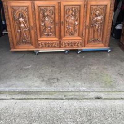From Spain! 1980's Carved Wood Buffet Unit