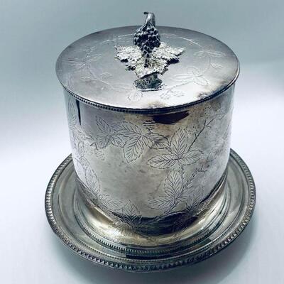 Antique silver-plated biscuit jar