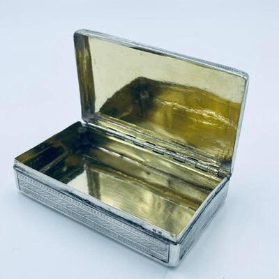 European sterling silver snuff box with gilt interior