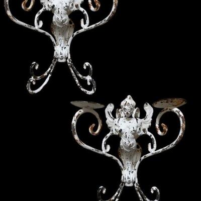Lot 220 | PAIR OF BRONZE ANGEL WALL CANDLE HOLDERS 12