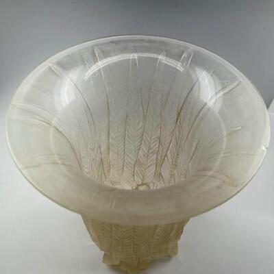 â€œEucalyptusâ€, frosted Lalique vase with vertical leaf panels and flowering bud feet. Circa: 1925. Size: 6 1/2â€ high
