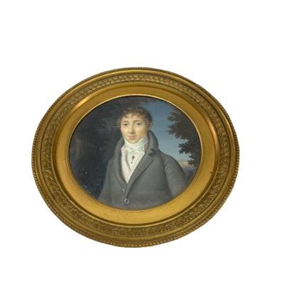 "Charles Pierre Cior (1769-1840) French miniature painted portrait of a lady. Signed Cior, lower left. French gilt metal frame with...