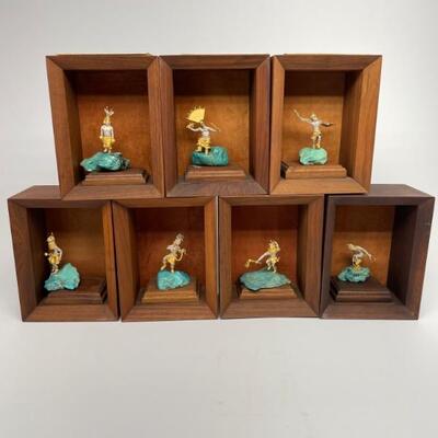 "Lot of eight Mikael Redman Galleries turquoise and silver figures. Limited editions, numbered 310/900. Each with shadow box (ready...