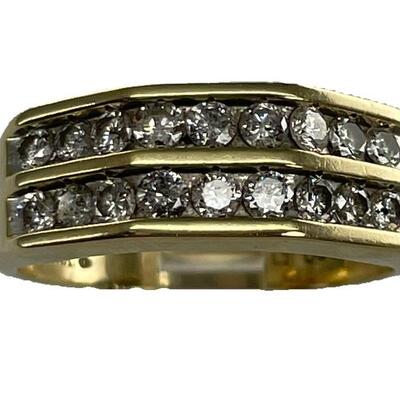 A 14kt yellow gold ring with two rows of diamonds, 1.00 total karat weight, size 10 1/4, 3.4 dwt.