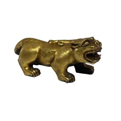 19th century Chinese gilt bronze figure of a prowling dragon. 2 1/2â€ high x 2 1/2â€ wide x 6 3/4â€ deep