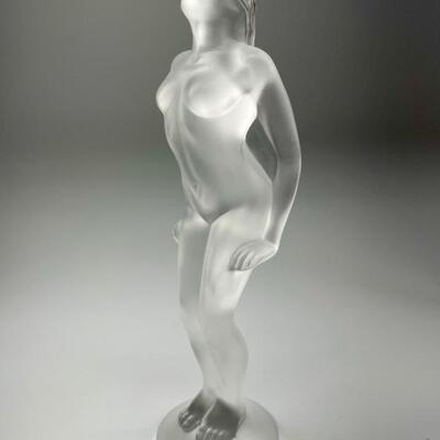 Lalique Josephine Sculpture, depicting a nude woman with knees slightly bent and head tilting back. Signed. Size: 7 1/2â€ high