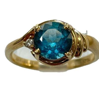 "Lot of two rings:

A 14kt yellow gold peridot and diamond ring, 2 dwt; size 5.75.

A 14kt yellow gold peridot and diamond ring,...