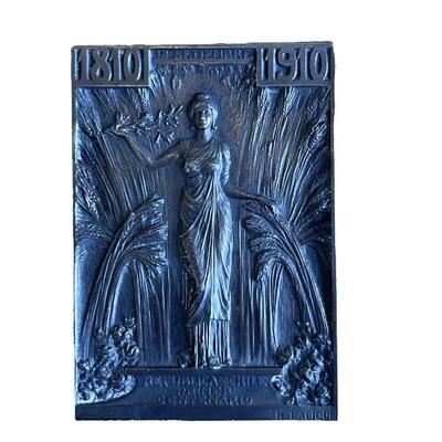 "Rectangular plaque cast in sterling silver (tested .925). Made to celebrate the 100th anniversary independence of Chile. Chile...