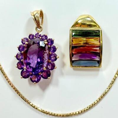 "Grouping of three fine jewelry items including:

A 14kt yellow gold necklace chain, stamped â€œ14KT ITALYâ€, 18â€ length, 3.5...