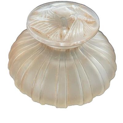 "Rene Lalique scent bottle for A CÃ´tes â€œBouchon Papillonsâ€. Squat form with ribbed sides and mold blown butterflies on stopper....