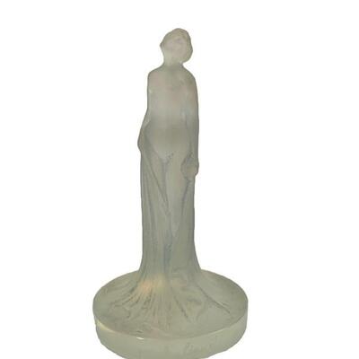 Rene Lalique â€œStatuette Drapeeâ€ opalescent glass seal. A partial draped female figure gazing upward. Circa: 1919, Model No. 181....