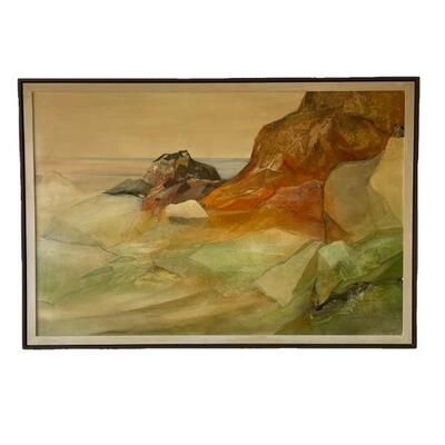 "Artist: Alexander Nepote (Californian, 1913-1986) 
Title: Edge of Cool Desert
Medium: Mixed media
Singed and titled verso, Milbrae...