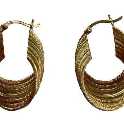 A pair of 14K yellow gold twisted rope earrings, stamped ISRAEL 14K. Size: 1 1/8â€ length, 3.75 dwt