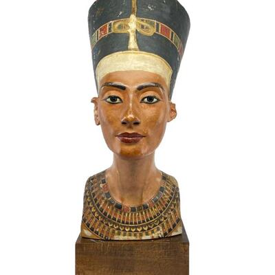 "Early Nefertiti bust, a Gipsformerei Replica, possibly Tina Haim Wentscher (1887-1974). Plaster with polychrome paint. Painted...