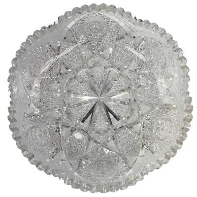 Signed J. Hoare American Brilliant Period cut glass bowl with multiple motifs. Size: 2 1/2â€ high x 10â€ diameter