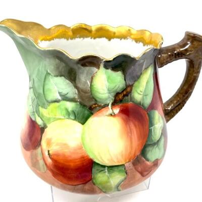 Limoges Hand Painted Apple Pitcher Signed
