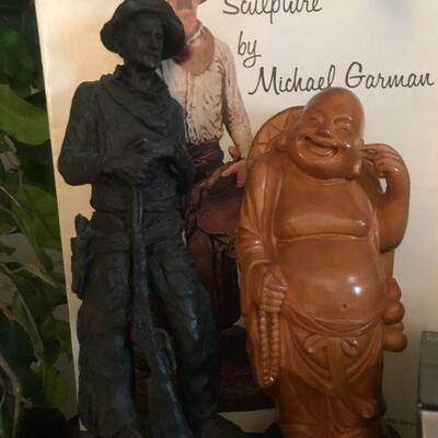 Happy Wooden Carved Buddha, Sculpture by Michael Garman