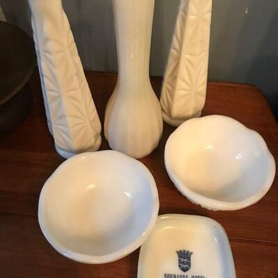 Vintage Milkglass Vases, Small Dishes, M