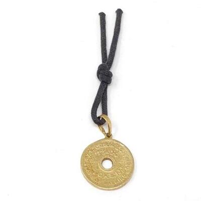 #630 â€¢ 18K Gold Tax Token on Leather Rope, 10.3g