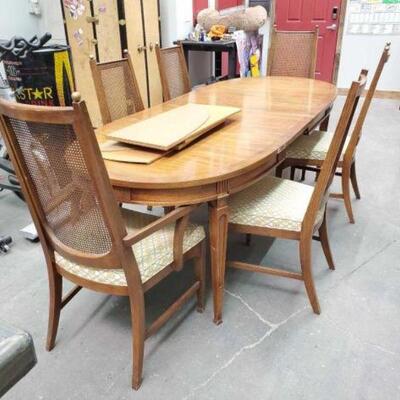 #2502 â€¢ Wood Table with 6 Floral Chairs Table Measures Approx: 92