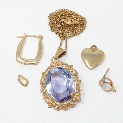 #800 â€¢ 10k Chain, Pendants, Earrings and Gold Piece, 4.8g