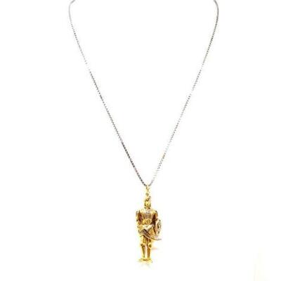 #602 â€¢ 18k Gold Chain and 18k Gold Full Body Warrior Pendant with Diamond Accents, 38.3g
