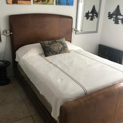 Leather queen with memory foam mattress. $250