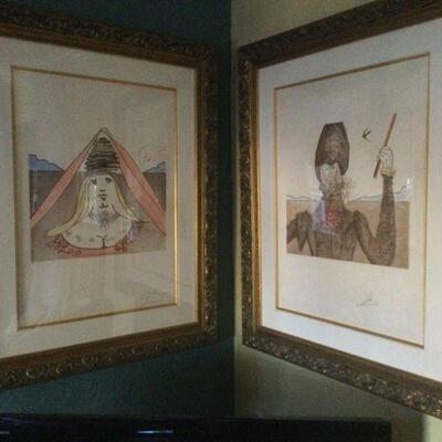 Salvador Dali - Don Quixote Couple hung side-by-side in matching frames