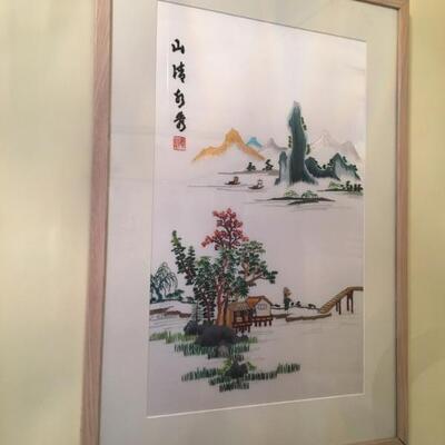 Hand-Embroidered Chinese Silk Framed Embroidery Panel