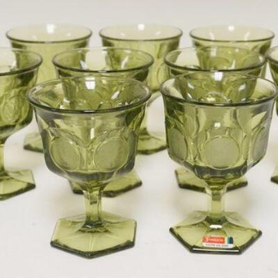 1091	11 OLIVE GREEN FOSTORIA COIN GLASS SHERBERTS, 5 1/4 IN H 
