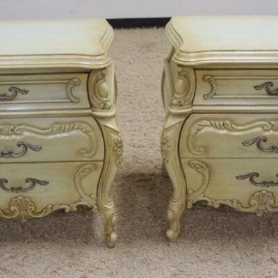 1040	2 FRENCH PROVINCIAL PAINTED NIGHTSTANDS, 3 DRAWER, APPROXIMATELY 27 IN WIDE X 19 IN DEEP X 28 IN HIGH
