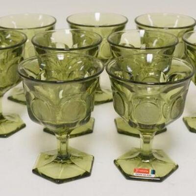 1090	11 OLIVE GREEN FOSTORIA COIN GLASS SHERBERTS, 5 1/4 IN H 
