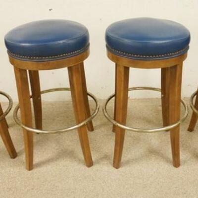 1021	4 THONET BARSTOOLS BLUE LEATHER SEATS, 30 IN HIGH
