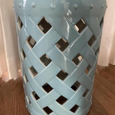 Pier 1 Aqua Glazed Basket Weave Ceramic Stool