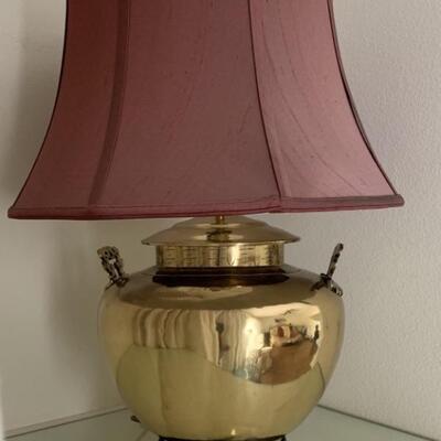 Vintage Brass Lamp with Mauve Shade