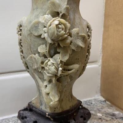 Sculpted Marble Vase with Raised Rose Design