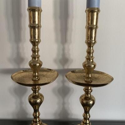(2) Tall Brass Votive Candle Holders with Candles