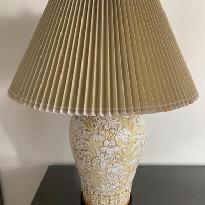 Vintage Glazed Sculpted Ceramic Lamp w/ Shade