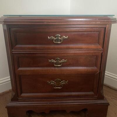 1 of 2 in this Auction, Mahogany Night Stand with Glass Top