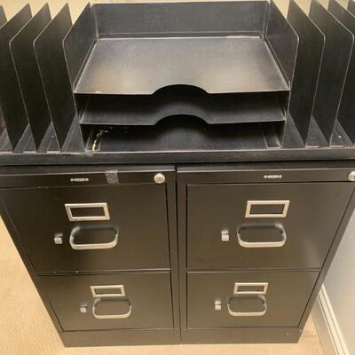 (3) Office: 2- Black Metal 2 Drawer File Cabinets, &.      1- Desktop File Organizer 
