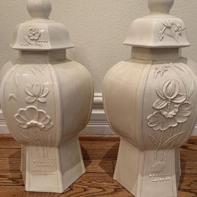 (2) Ceramic Bisque Lidded Urns, Italy