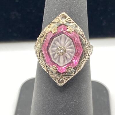 925 Silver Pink Glass with Sapphire Center Stone