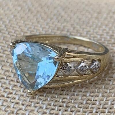 Sterling Silver and Blue Topaz Gemstone Ring Size 7 - Gold Wash over Sterling