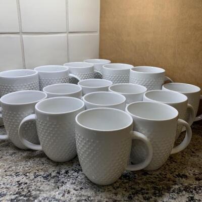 (16) White Ceramic Mugs in 2 Sizes